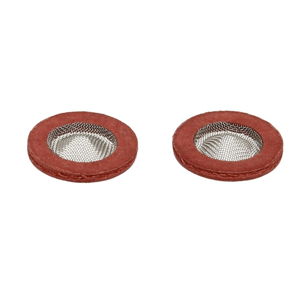 Two red and gray mesh filters are shown against a white background.