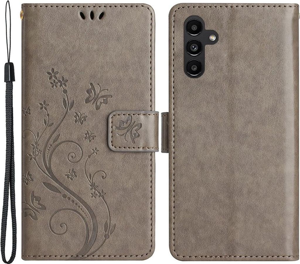 Samsung Galaxy S23 FE Hülle - Coverup Blumen & Schmetterlinge Klapphülle - Taupe Grau