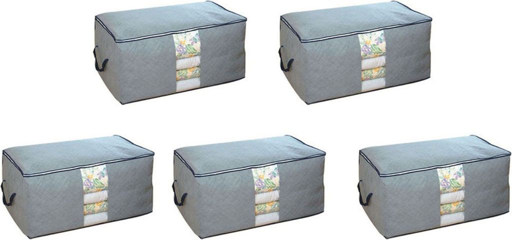 5er-Pack tragbare, faltbare Aufbewahrungstaschen für Kleidung, staubdicht, für Bettdecken, Vliesstoff, große Größe, Grau