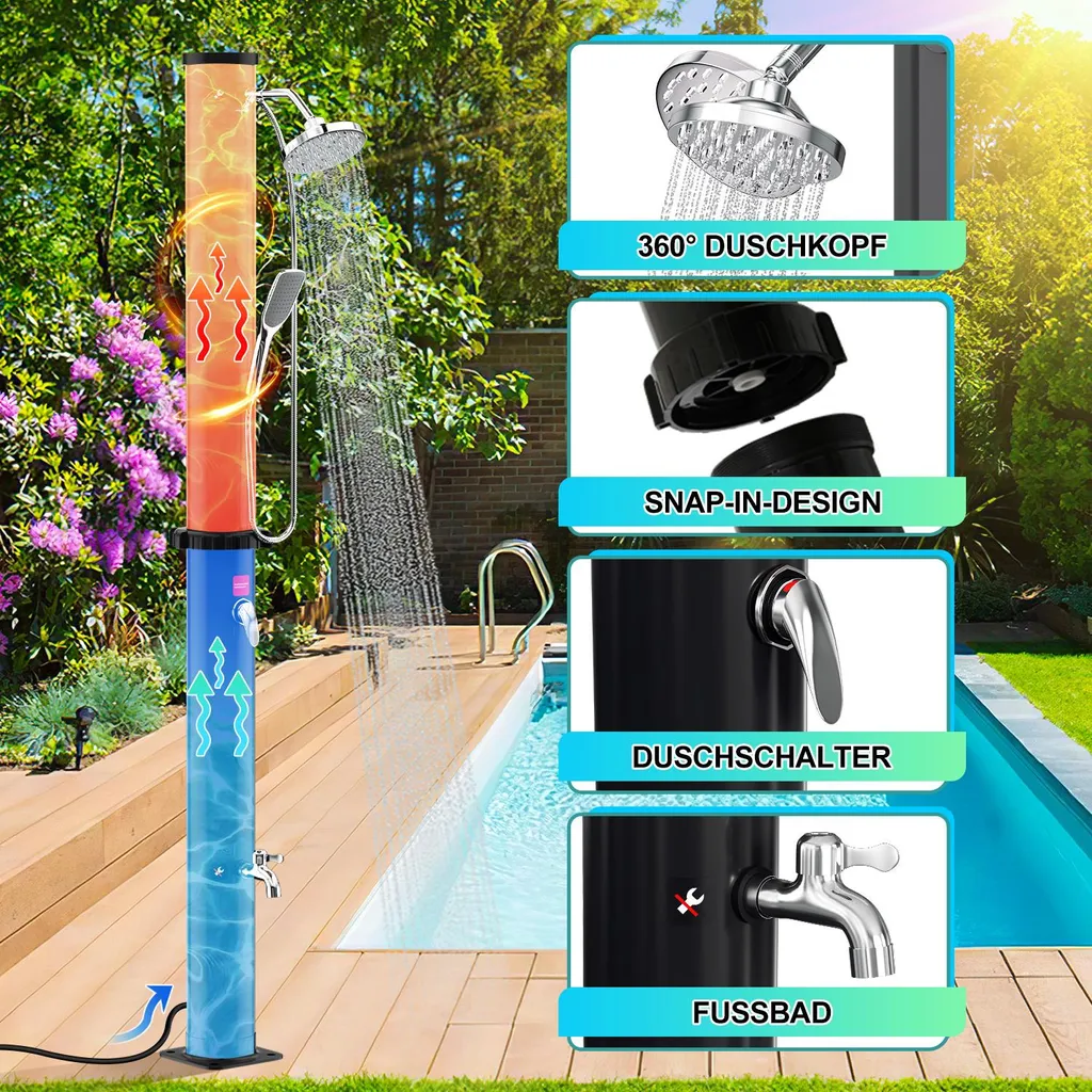 Izrielar Doccia Solare 20L: Set Esterno Completo con Lavapiedi e Telo - 5
