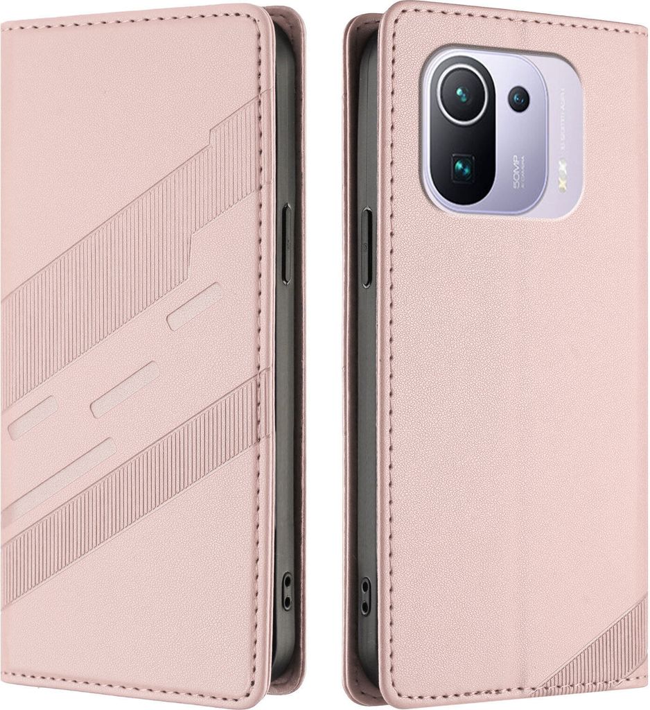Hülle für Xiaomi 11 Pro, Kunstleder Brieftaschen Handyhülle mit Kartenfach und Standfunktion Pink