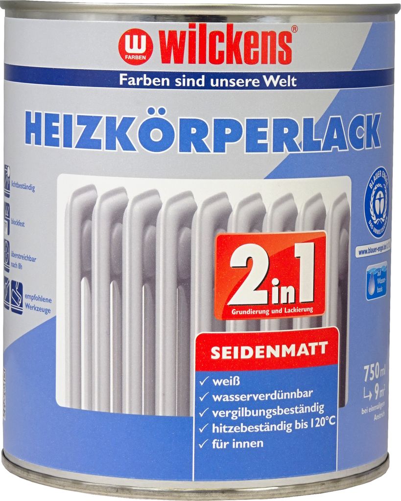 Wilckens Heizkörperlack 2in1 seidenmatt, 750 ml, Weiß Produktbild 