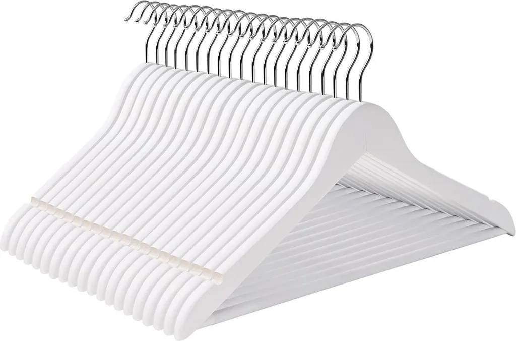 Cintres bois d'érable blancs 50x - Stop aux vêtements qui glissent