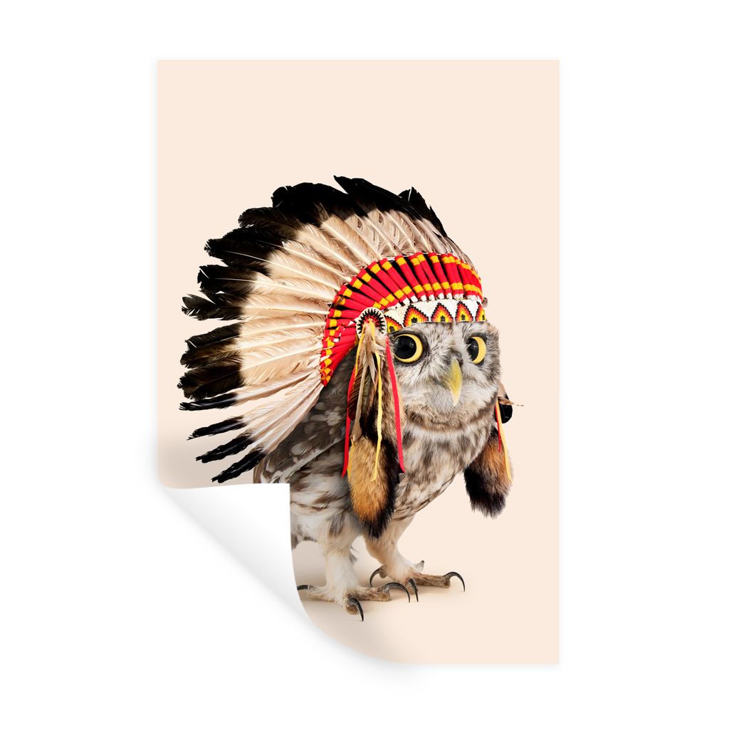 MuchoWow Wandtattoo Wandsticker Wandaufkleber Tier - Eule - Indianer - Vogel 60x90 cm Selbstklebend und Repositionierbar - Sticker - Dekorfolie