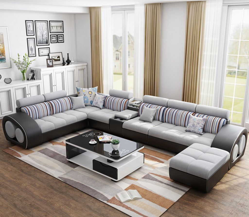 Designer Sofa Couch Ecksofa mit Hocker Polster Garnitur Wohnlandschaft L-Form