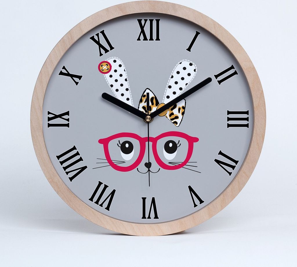 Holzuhr 20fi cm wanduhr - schwarze Spitzen - Kaninchen mit Gläsern