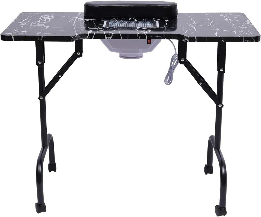 Table à ongles avec roulettes freinées et repose-poignet amovible pro