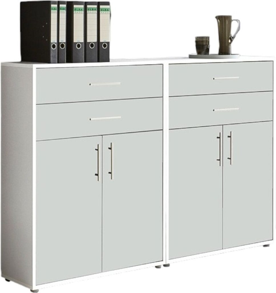 Aktenschrank TABOR 17 in weiß / weiß matt, Schrankwand, Büroschrank, Metallgriffe