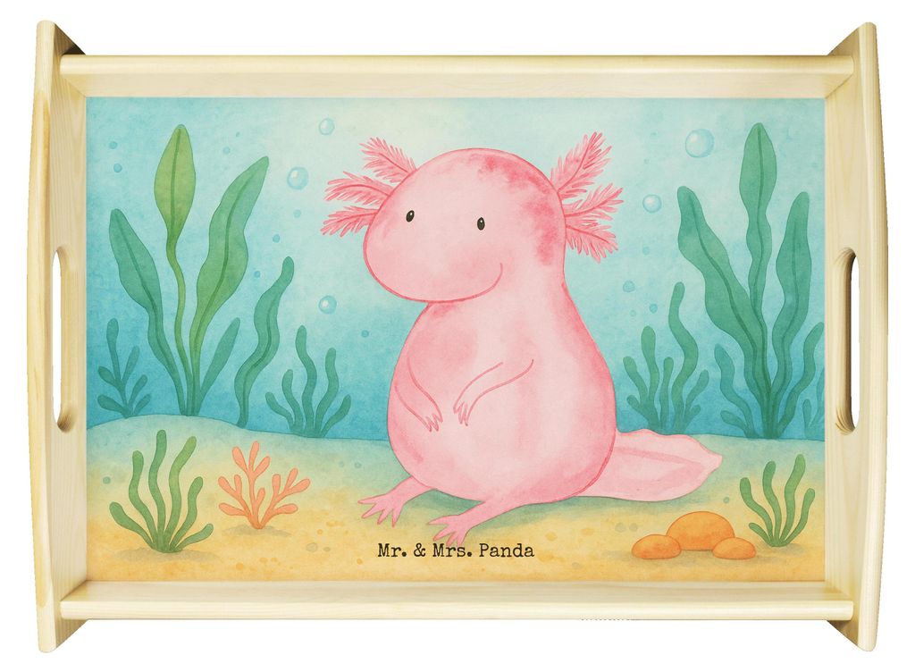Mr. & Mrs. Panda Tablett Axolotl Niedlich Design - Weiß - Geschenk, Freundin, Weisheit, Sofa, Lebensweisheit, serviertablett holz, Axolot, Deko, S...