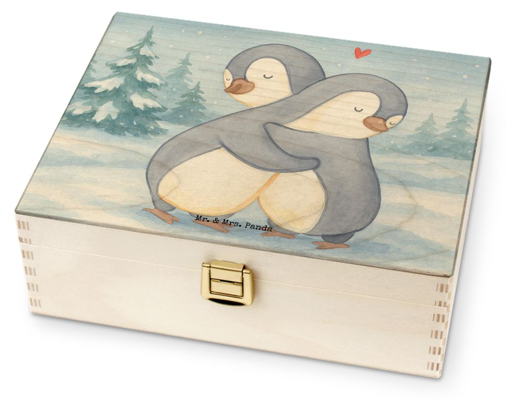 Mr. & Mrs. Panda teebox holz Pinguine Kuscheln Design - Weiß - Geschenk, Teebeutel Aufbewahrung, für Paare, Freundin, Tee Beutel Halter, Valentin...