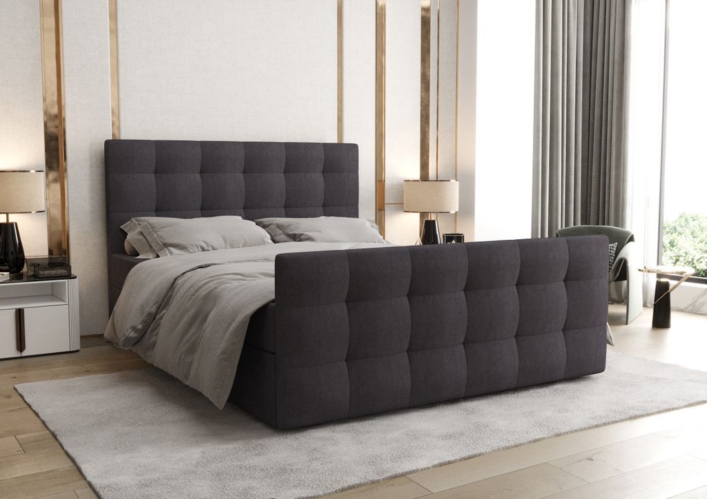 AX LIVING Boxspringbett 140x200 mit Bettkasten Orchido Grau – Luxus&Funktionalität