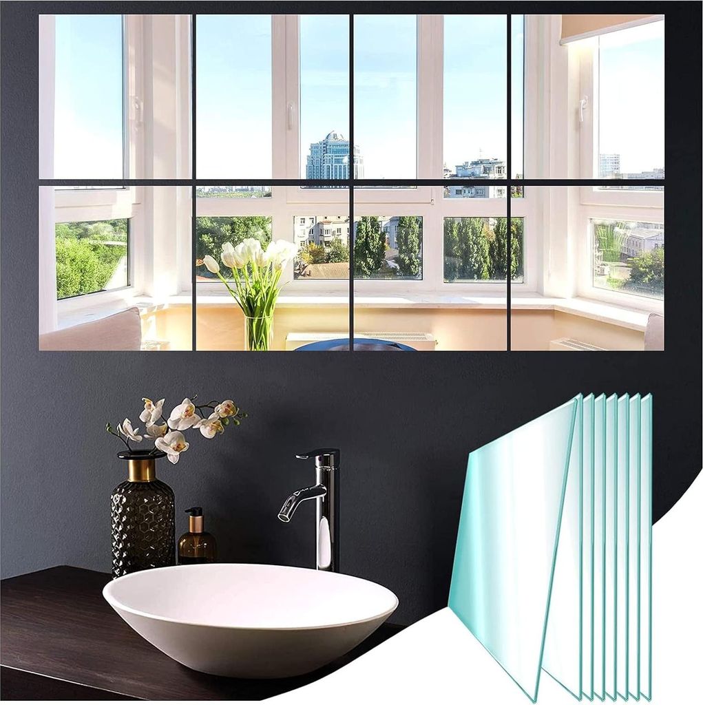 Rechteckiger selbstklebender Dekospiegel Fliesen für Wandsticker - 20,5 x 20,5 cm - 8 Stück rechteckiger Spiegel