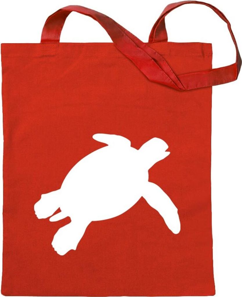 Kiwistar - Baumwolltasche - rot - Schildkröte Silhouette - Tragetasche Stoffbeutel Umhängetasche Langer Henkel