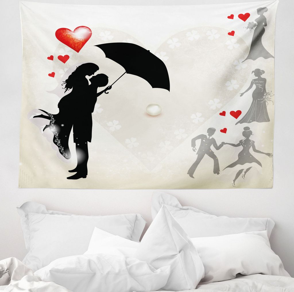 ABAKUHAUS Schwarz-Weiss Wandteppich, Paar Liebe Verhältnis aus Weiches Mikrofaser Stoff Waschbar ohne Verblassen Digitaldruck, 150 x 110 cm, Schwa...