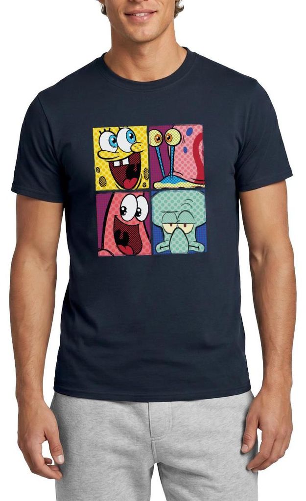 Spreadshirt SpongeBob Schwammkopf Patrick Gary Thaddäus Männer T-Shirt, L, Navy