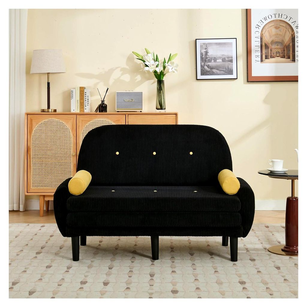 Schwarzes Cord-Loveseat-Sofa für das Wohnzimmer, als Daybed und Relaxsessel mit Stauraum