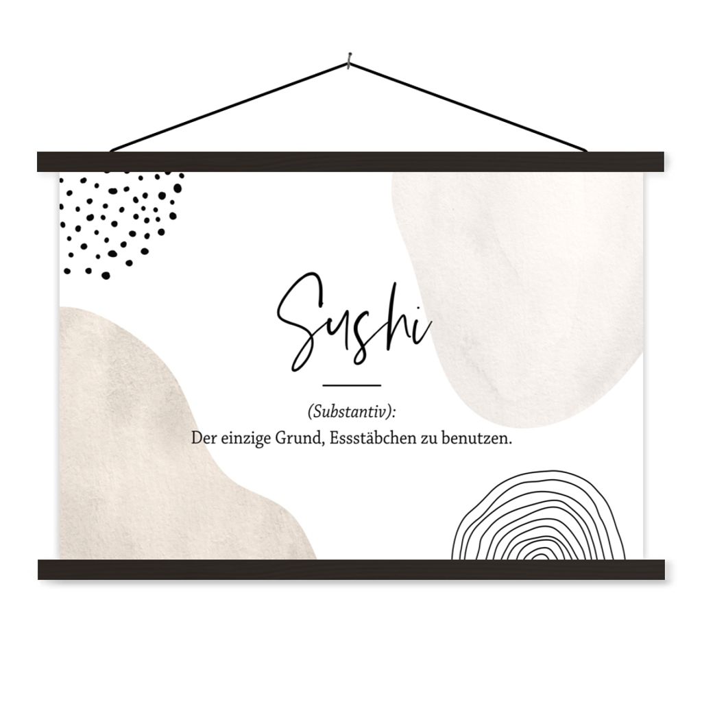 MuchoWow Textilposter Sushi - Zitate - Sprichwörter - Wörterbuch - Sushi Definition 60x40 cm mit schwarzem Rahmen - Hölzernes