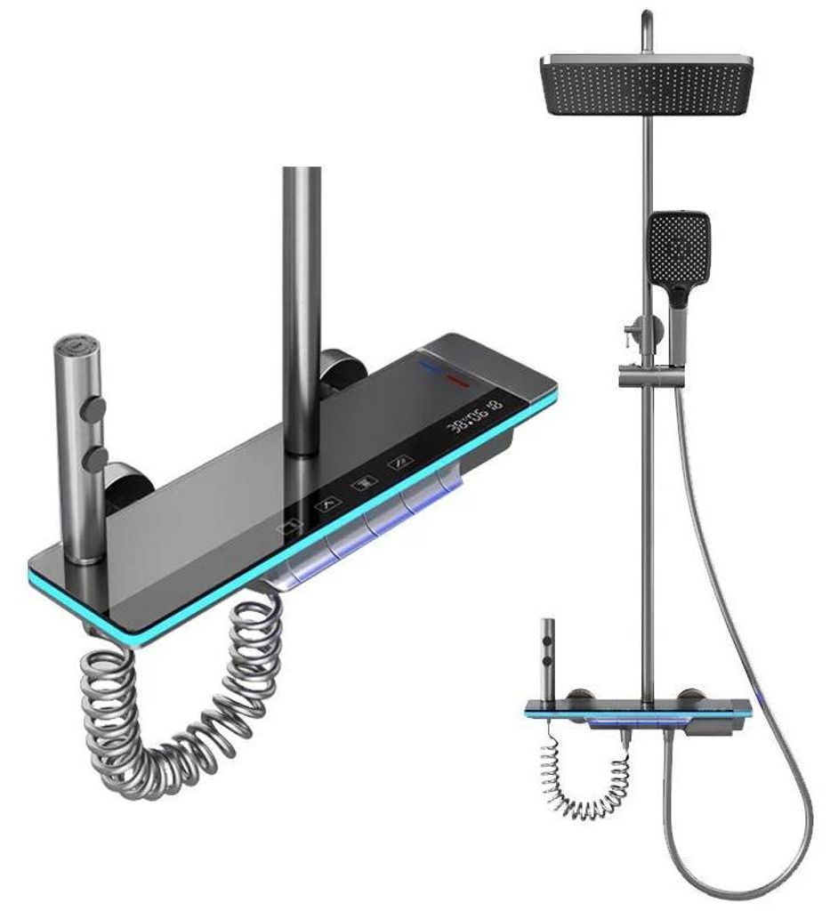 Duscharmatur-System, LED-Digitalanzeige, Hydro-Power-Generierung, Grau