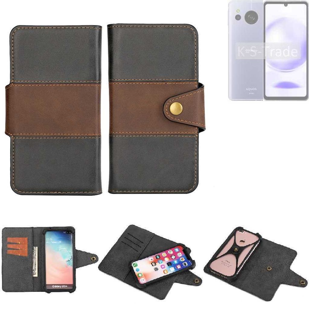 K-S-Trade Handyhülle Schutzhülle Hülle Bookstyle Wallet-Case kompatibel mit Sharp Aquos Sense8 Bumper Rundumschutz schwarz-braun 1x