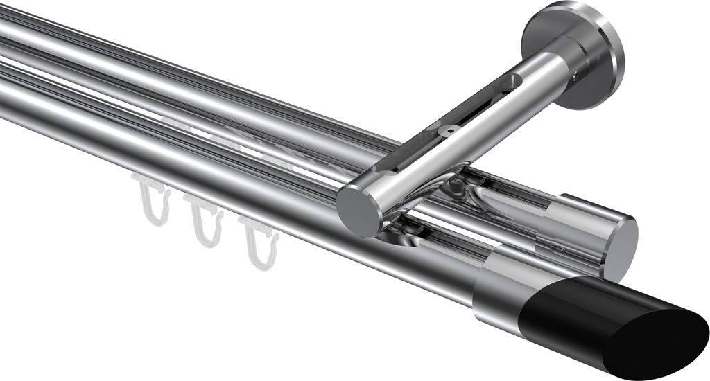 Interdeco Innenlaufstange / Gardinenstange mit Innenlauf Chrom, Typ Siteno Verano (Schräge Bicolor), 20 mm Ø 2-läufig, 600 cm