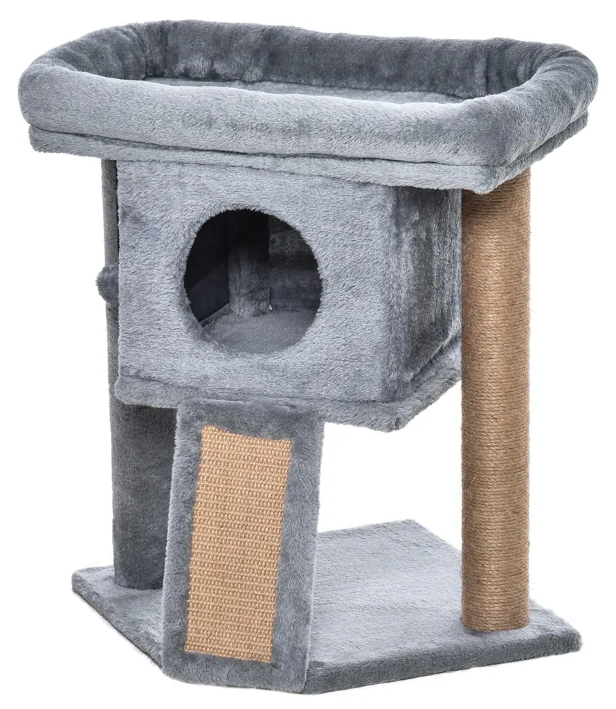 Petit arbre à chat design avec plateforme d'observation et niche grise