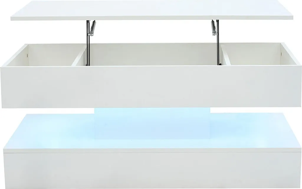 Table basse moderne blanche 100cm à LED avec espace de stockage caché