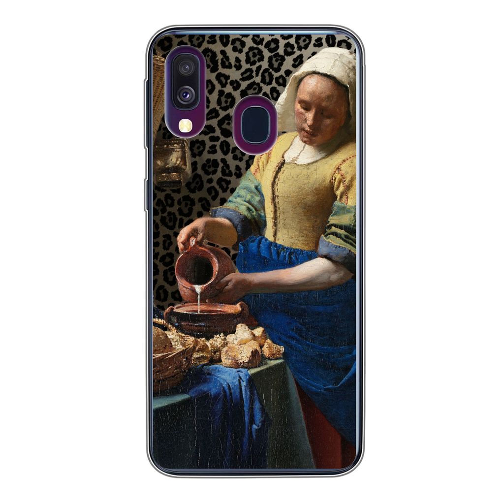 MuchoWow Handyhülle Schutzhülle Hülle für Samsung Galaxy A40 Milchmädchen - Kunst - Pantherdruck - Vermeer - Gemälde - Alte Meister Silikon...