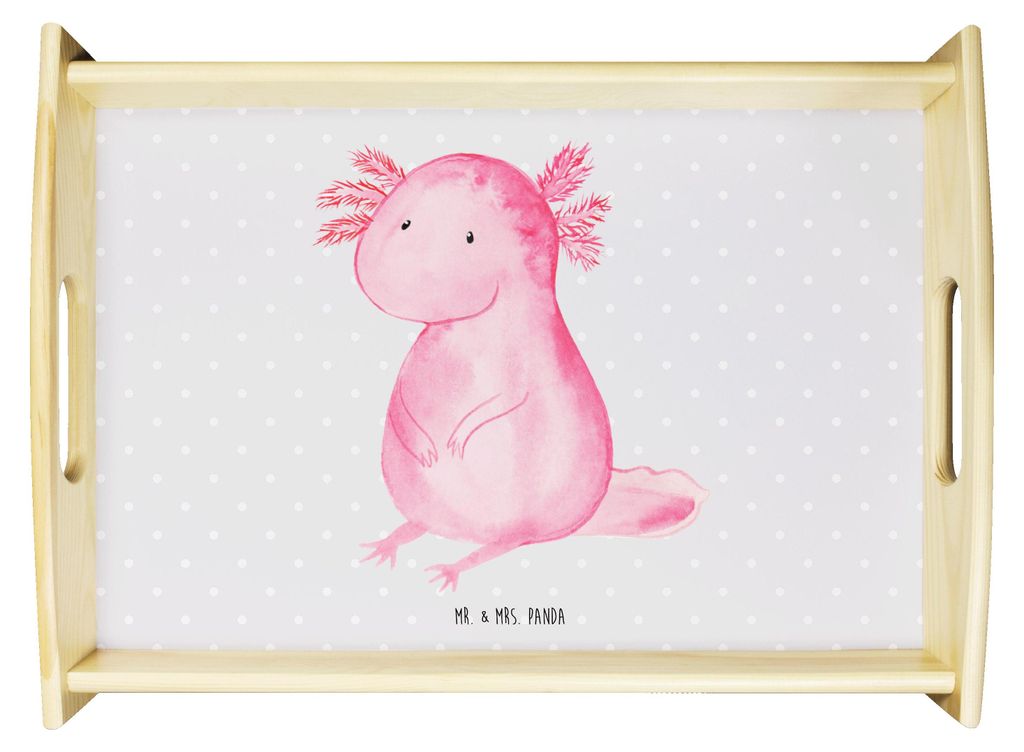 Mr. & Mrs. Panda Tablett Axolotl Niedlich - Grau Pastell - Geschenk, Fröhlich, Molch, Holztablett, Lebensweisheit, Freundin, Sofa, Weisheit, bettt...