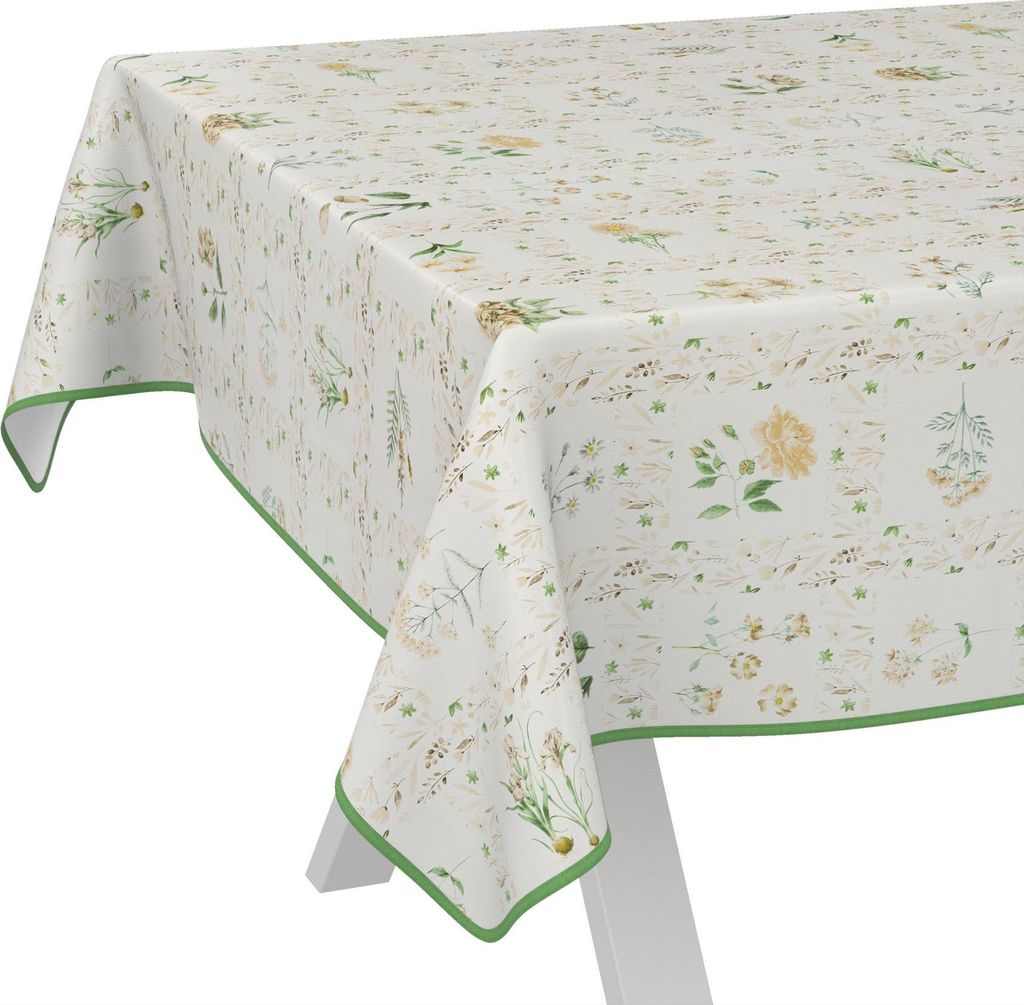 Tischdecke Floral Blumenkaro Beige 200x140cm mit Band-Kante Wachstuch abwaschbar