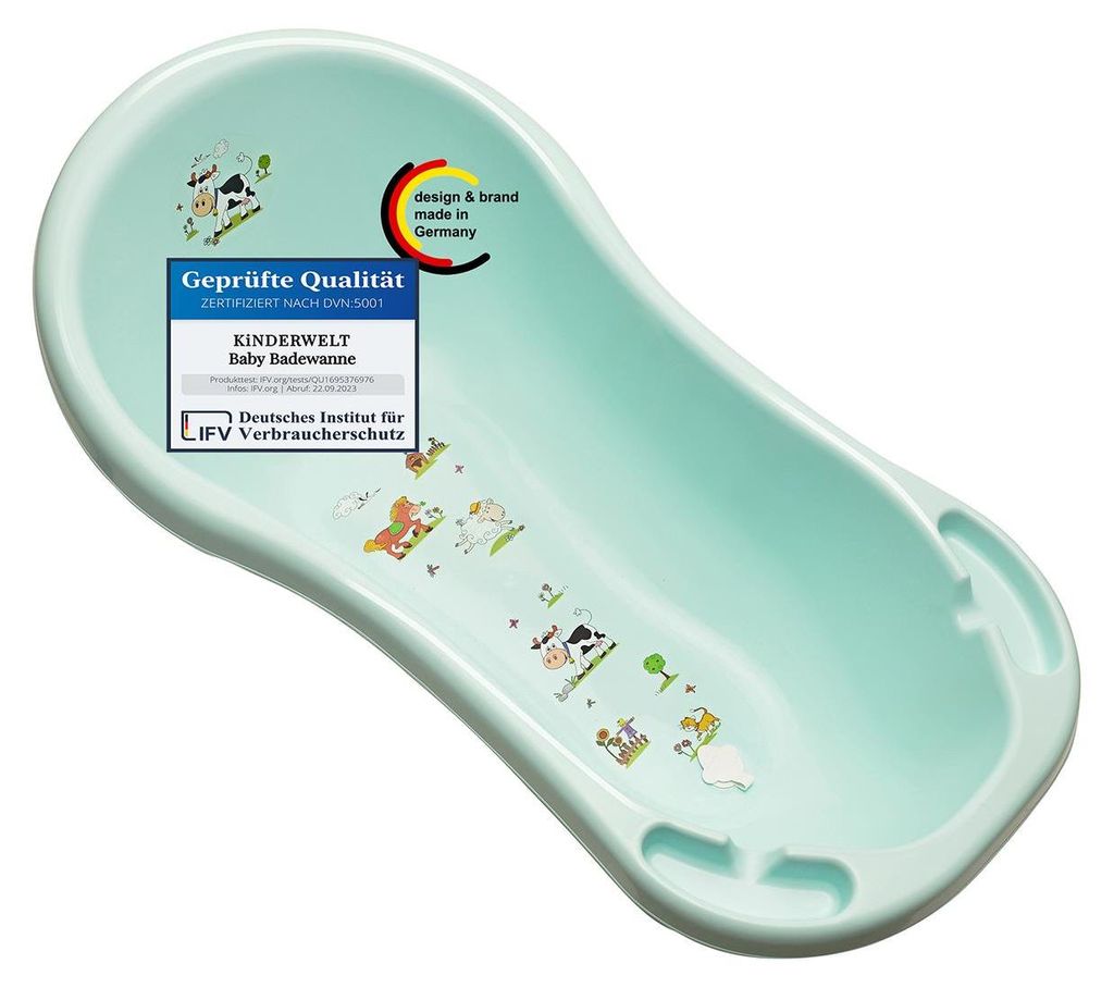 Ergonomische Premium Babybadewanne Funny Farm aquamarin 100 Produktbild 