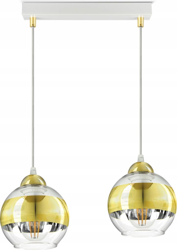 LUXOLAR - Led Pendelleuchte 2 flammig - Deckenleuchte Weiß-Gold E27 60W - Hängelampe für Wohnzimmer, Küchen - Gold-transparent Glas Kugeln