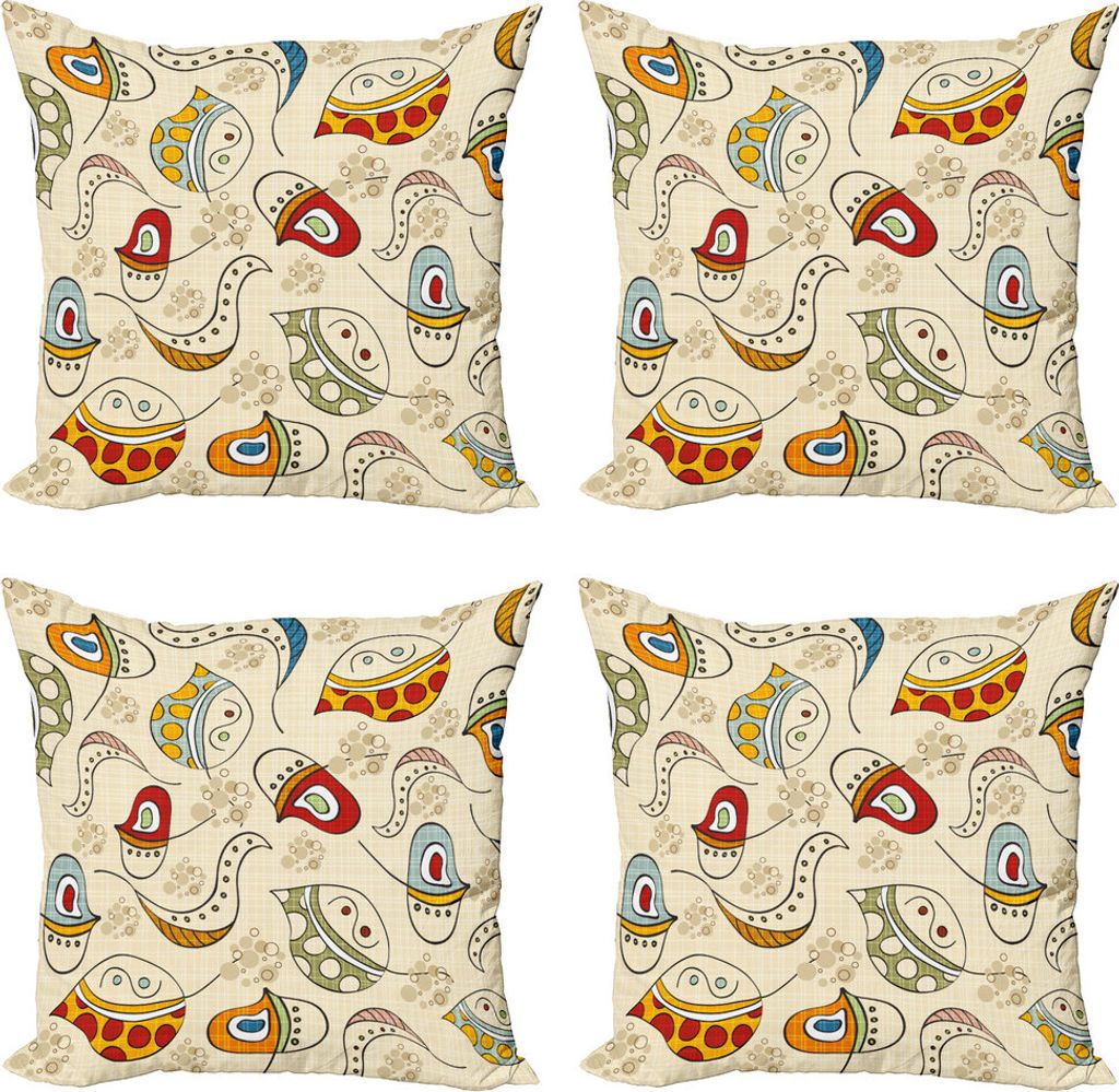 ABAKUHAUS Modern Kissenbezug Set (4 Stück), trippy Blatt, Moderner Doppelseitiger Digitaldruck, 60 cm x 60 cm, Mehrfarbig