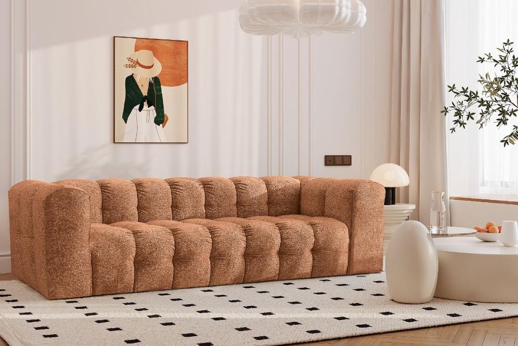 Kaiser Möbel Sofa 4-Sitzer, Komfort Couch BALOO, stoff Schenille & Bouclé, Orange