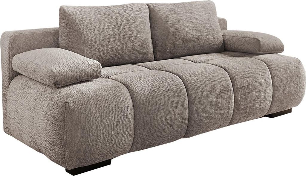 Schlafsofa - Greige - Chenille - mit Gästebettfunktion und Bettkasten - mit Kissen