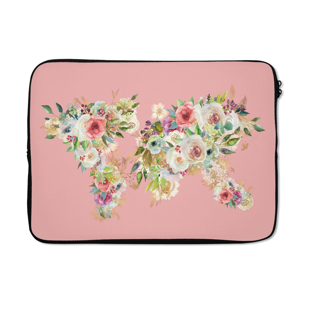 MuchoWow Laptop Hülle 13 Zoll Weltkarte - Rosen - Anemone - Rosa Laptoptasche - Laptophülle - Sleeve - Rundumschutz