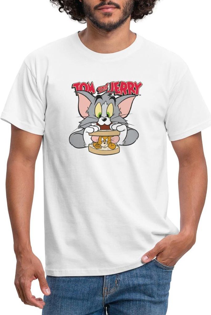 Spreadshirt Tom Und Jerry Maus-Sandwich Männer T-Shirt, XXL, Weiß