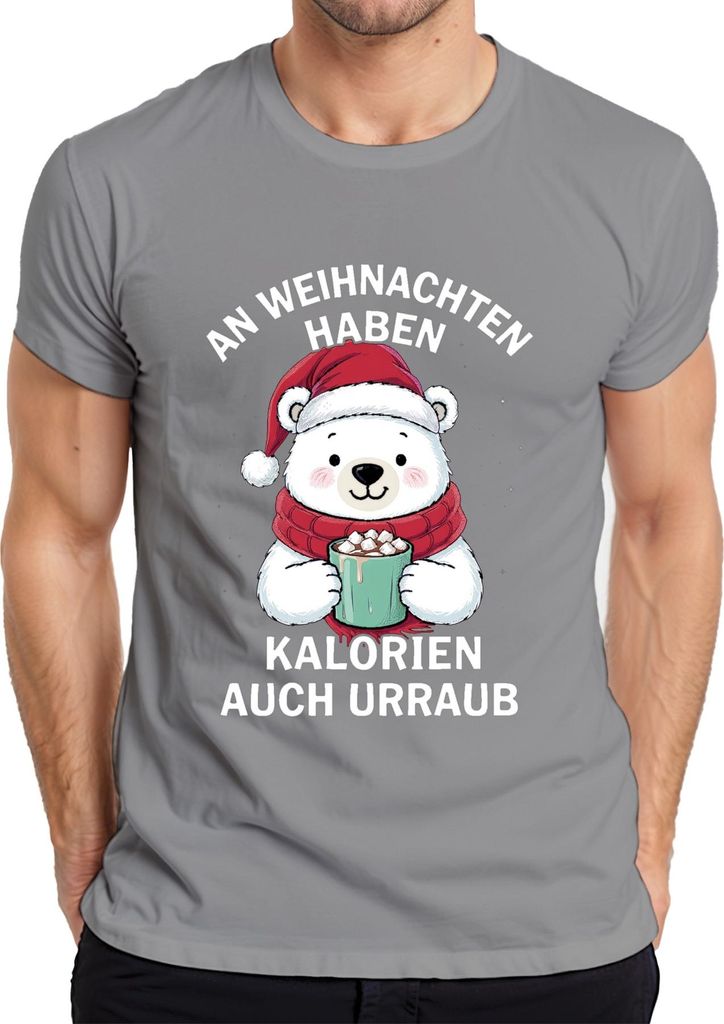Kalorien haben Urlaub Weihnachten Eisbär Kakao süß Geschenk Herren T-Shirt, Grau, M
