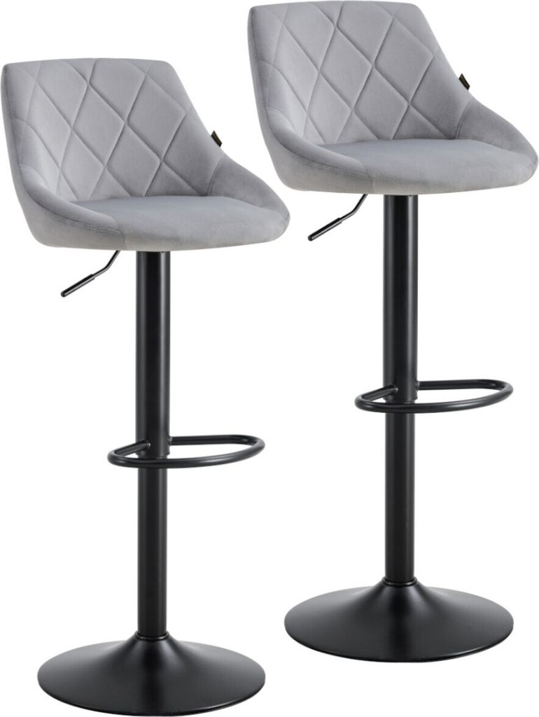 2er-Set Barhocker aus Samt Viking SHERRY - Barstuhl Tresenhocker Küchenstühle Höhenverstellbar - Grau