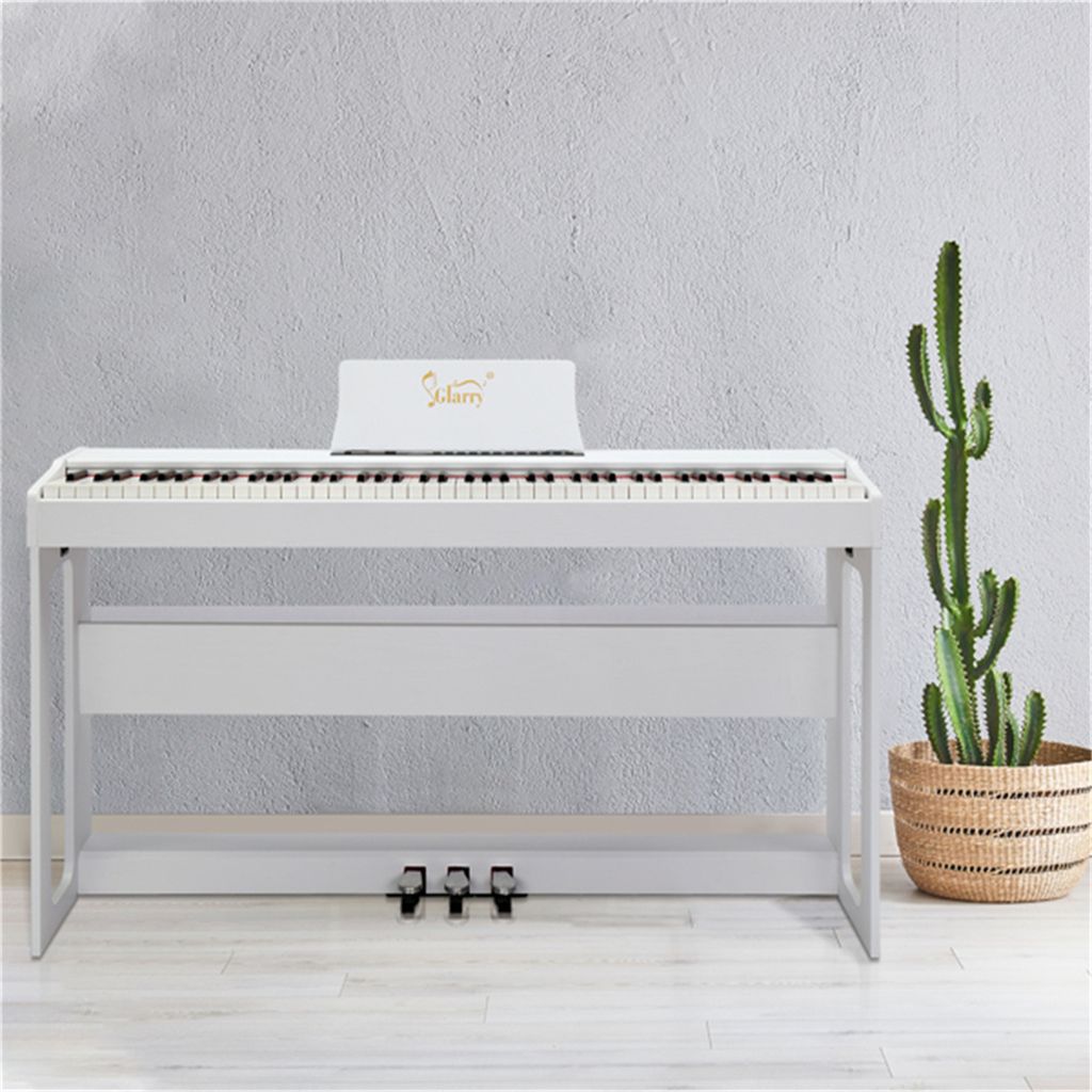 Klavier Glarry GDP-104 88-Tasten-Keyboard mit Ständer, AC-Adapter, Dreifach-Pedal, Kopfhörer für alle Schwierigkeitsgrade Weiß