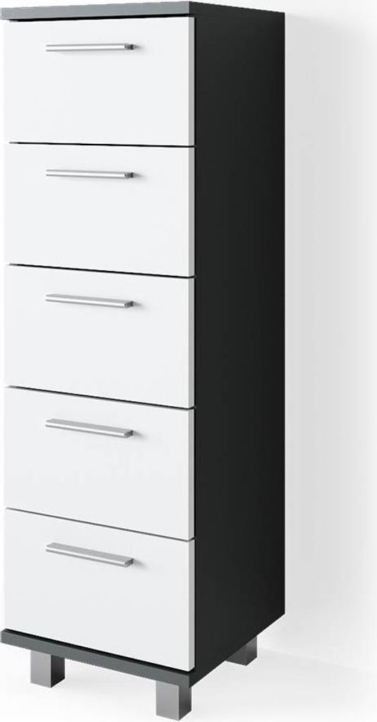 A tall, narrow chest of drawers with five drawers, shown from a side angle against a white background.