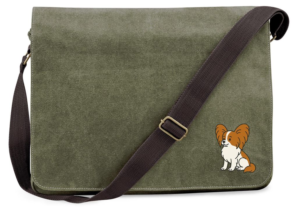 Huuraa Umhängetasche Papillon Comic Papi 14 Liter Military Green Canvas Laptoptasche Geschenkidee