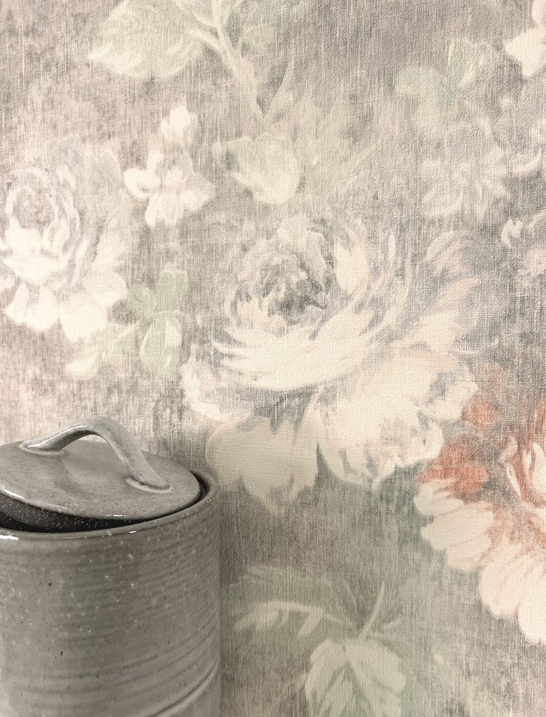NEWROOM Tapete Grau Vliestapete Rosen - Vintage Floral Rose Salbei Pfingstrosen Blätter Blumentapete Romantisch Rosentapete