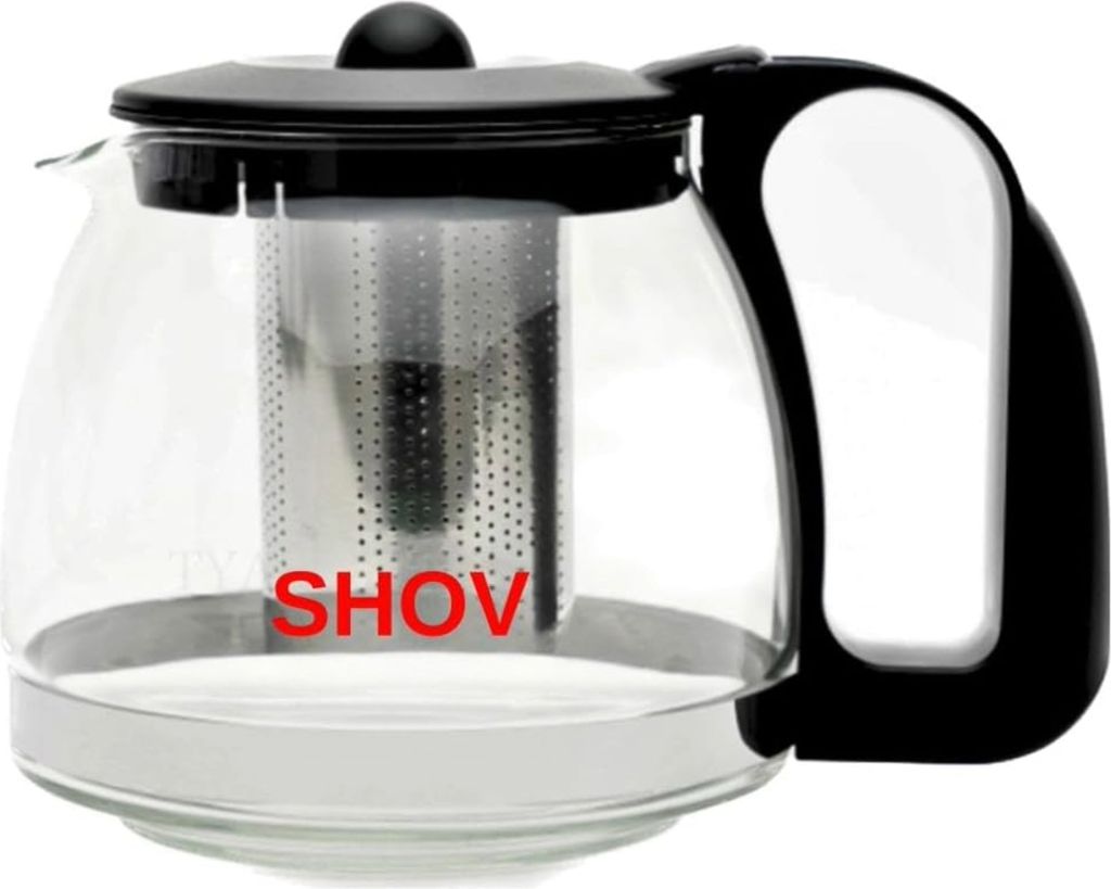 SHOV Glasteekanne mit Teesieb Überhitzungsschutz Edelstahl Filter Sieb (1250ml)