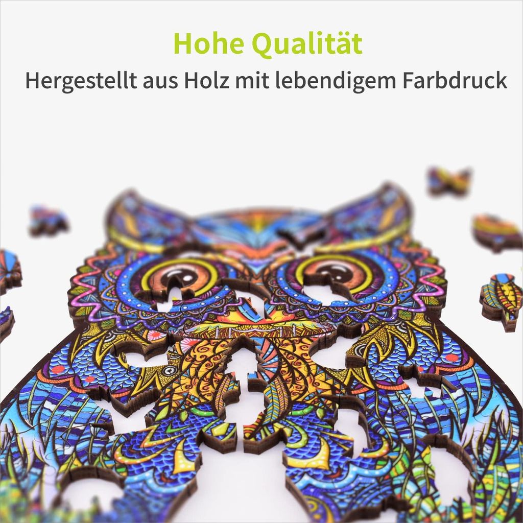Blumuze Eulen-Holzpuzzle – 271 Teile, In Eulenform, Größe 50x28 Cm, In Holzbox, Für Erwachsene