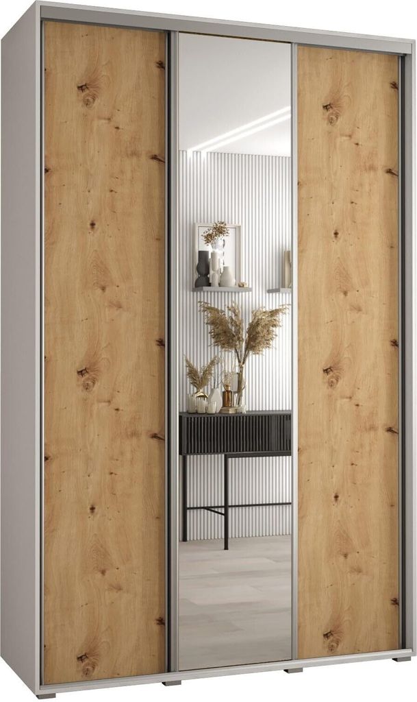MEBLE KRYSPOL Cannes 3 Schrank mit 3 Schiebetüren - 205,2x150x45 cm - Weiß Artisan Silber