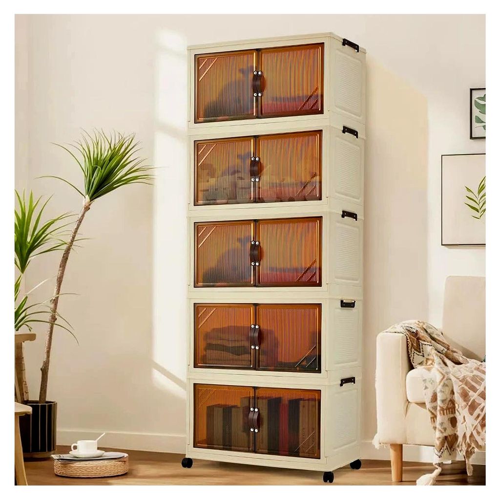 Faltbarer Kleiderschrank 68 × 38 × 173 cm, Kunststoff-Klappkommode mit magnetischen Türen, stabiler Mehrzweckschrank für Kinderkleidung und Spi...