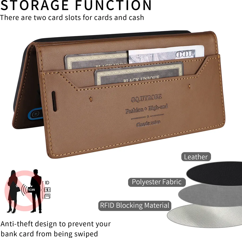 Custodia Portafoglio Per Blackview A70 / A70 PRO / A70E - Flip Cover In Pelle PU Marrone Con Slot Carte E Supporto
