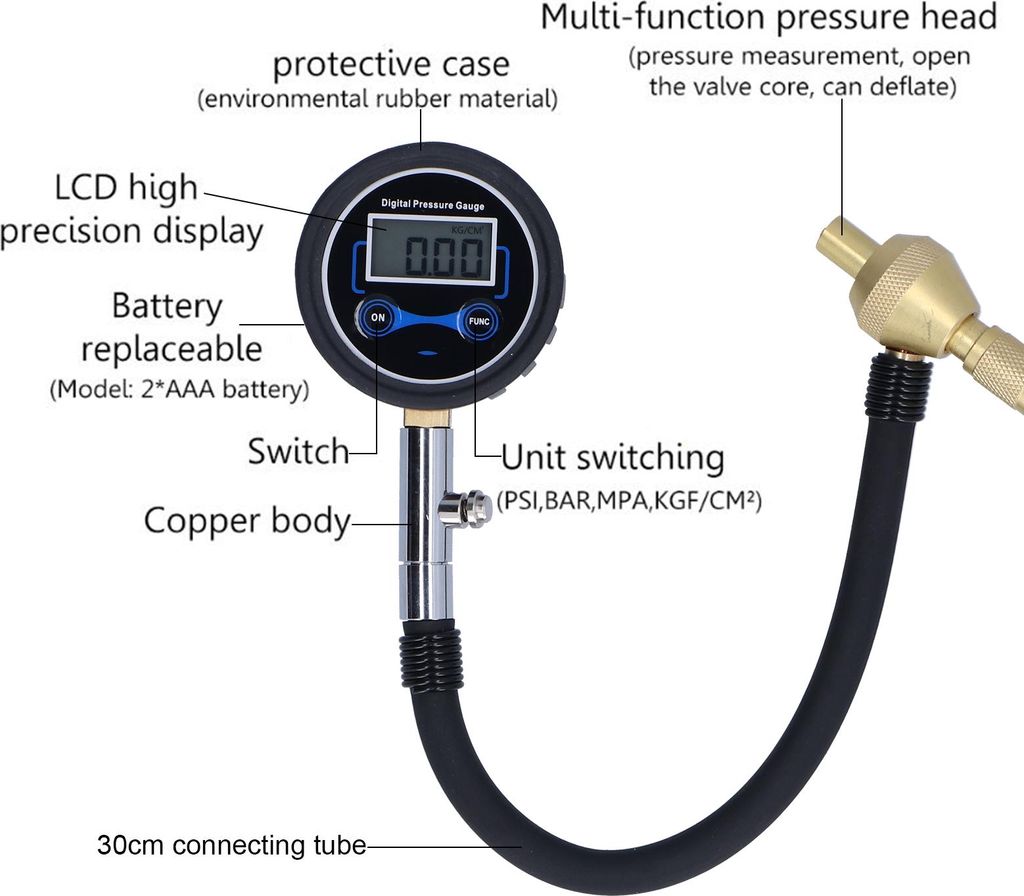 Autoreifen-Druckmesser Digitales Messgerät LCD-Display Multifunktional Hochpräzise Autoreparatur Wartung