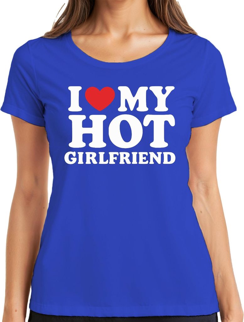 Ich liebe meine heiße Freundin Geschenk Lustig Valentinstag JGA Damen T-Shirt, Blau, XL