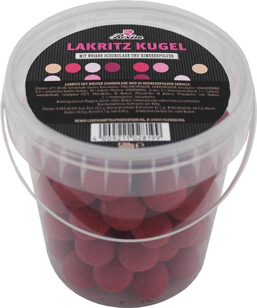 Rexim Lakritz Kugel mit weißer Schokolade und Himbeerpulver Produktbild 